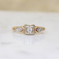 Two-Tone Engagement Ring with Diamonds & Flowers