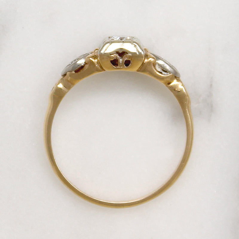 Two-Tone Engagement Ring with Diamonds & Flowers