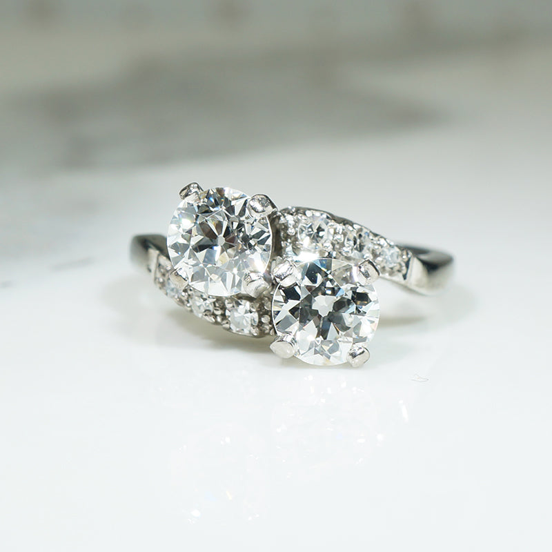 Toi et Moi Old European Diamond Engagement Ring
