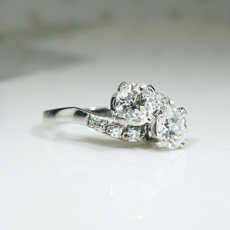 Toi et Moi Old European Diamond Engagement Ring