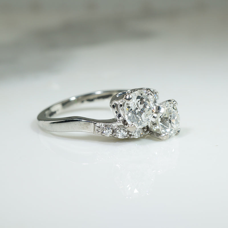 Toi et Moi Old European Diamond Engagement Ring