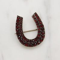 Good Luck Rose Cut Garnet Horseshoe Brooch