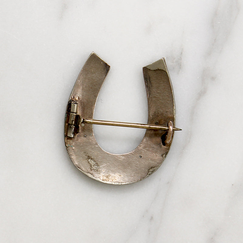 Good Luck Rose Cut Garnet Horseshoe Brooch