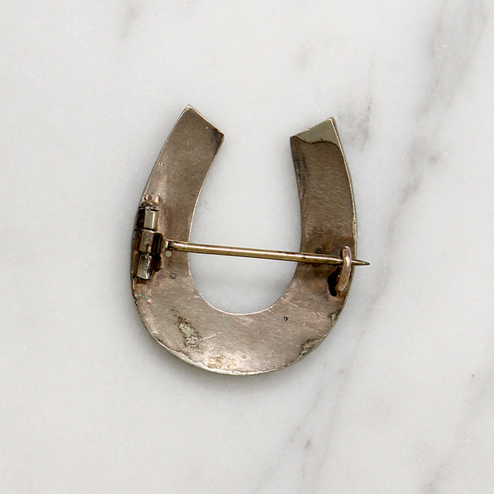 Good Luck Rose Cut Garnet Horseshoe Brooch