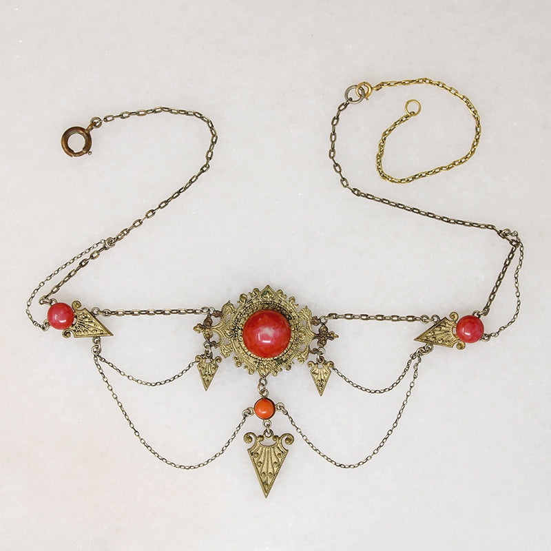 Avant-Garde Brass & Glass Swag Necklace