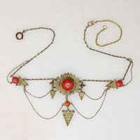 Avant-Garde Brass & Glass Swag Necklace