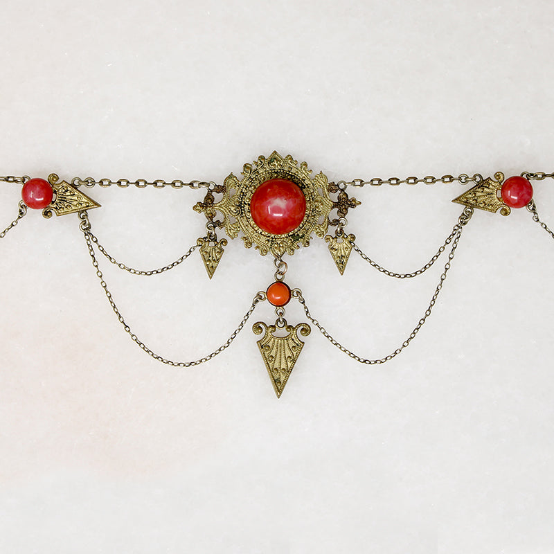 Avant-Garde Brass & Glass Swag Necklace