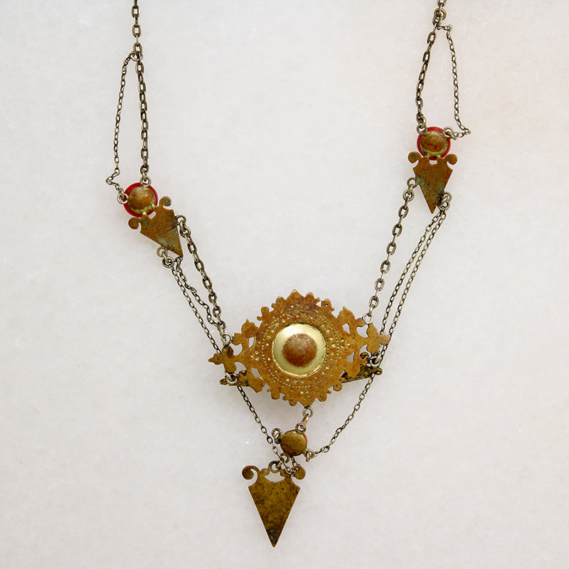 Avant-Garde Brass & Glass Swag Necklace
