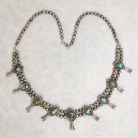 Handsome Silver & Turquoise Squash Blossom Necklace
