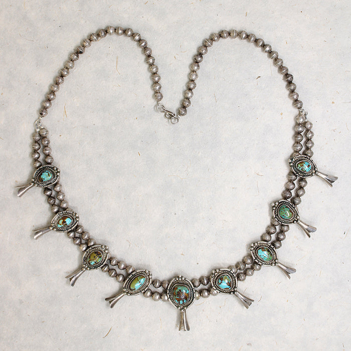Handsome Silver & Turquoise Squash Blossom Necklace