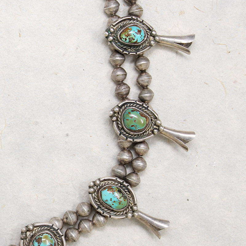 Handsome Silver & Turquoise Squash Blossom Necklace