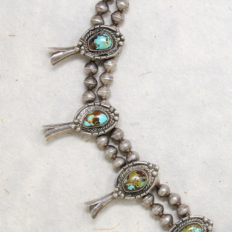 Handsome Silver & Turquoise Squash Blossom Necklace