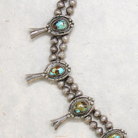 Handsome Silver & Turquoise Squash Blossom Necklace