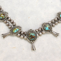Handsome Silver & Turquoise Squash Blossom Necklace
