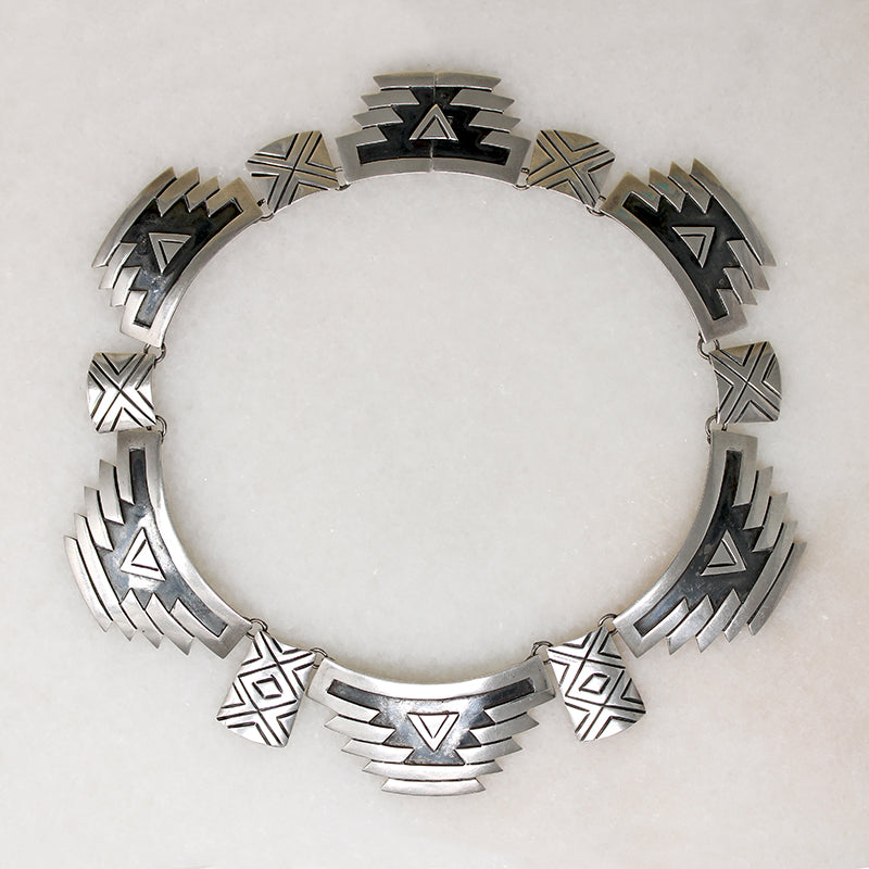 Meso-American Pyramid Motif Sterling Silver Choker