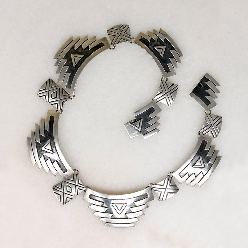 Meso-American Pyramid Motif Sterling Silver Choker