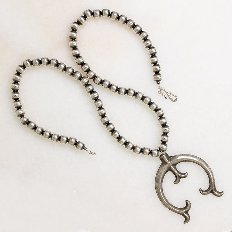 Sandcast Silver Naja on Navajo Bead Necklace