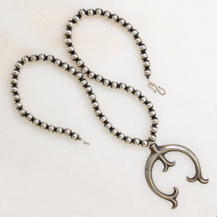 Sandcast Silver Naja on Navajo Bead Necklace