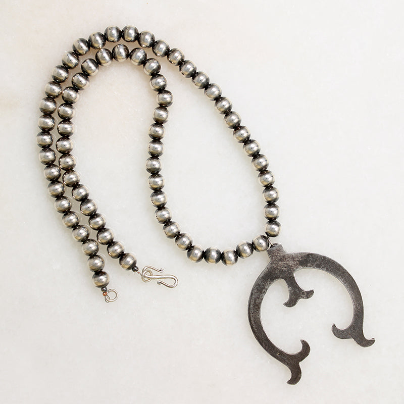 Sandcast Silver Naja on Navajo Bead Necklace
