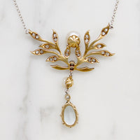 Alluring Art Nouveau Diamond & Aquamarine Necklace