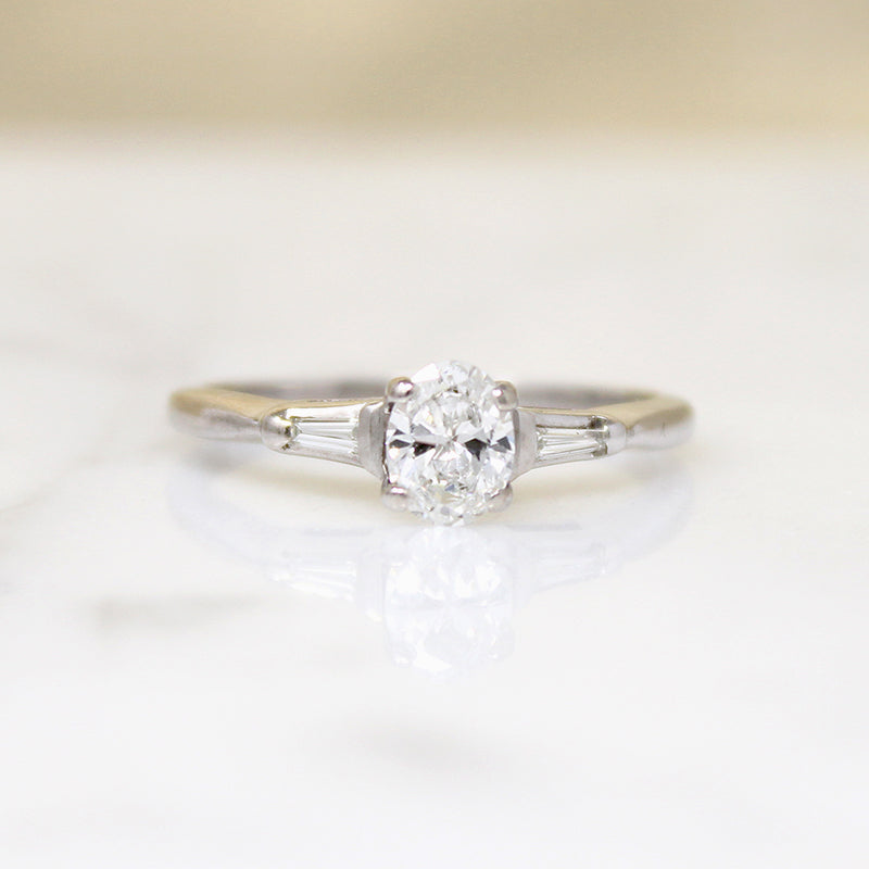 Classic Mid Century Engagement Ring with Oval Diamond