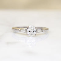 Classic Mid Century Engagement Ring with Oval Diamond