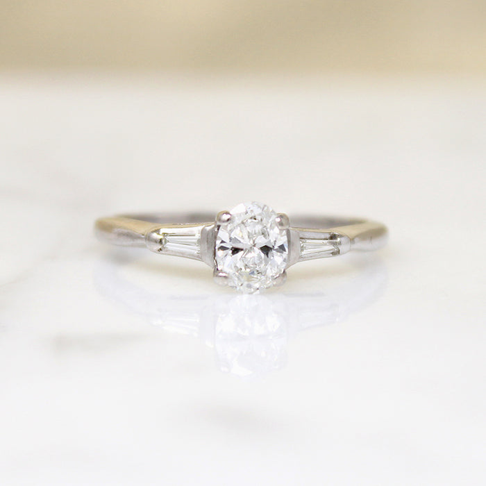 Classic Mid Century Engagement Ring with Oval Diamond