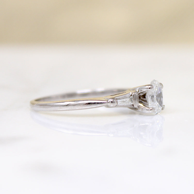 Classic Mid Century Engagement Ring with Oval Diamond