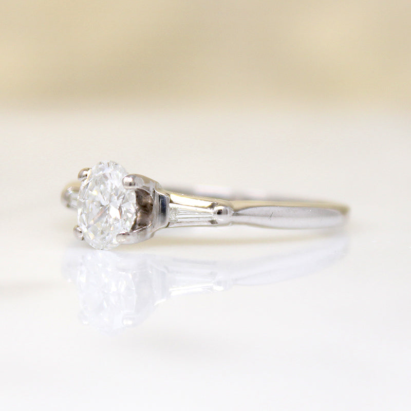 Classic Mid Century Engagement Ring with Oval Diamond