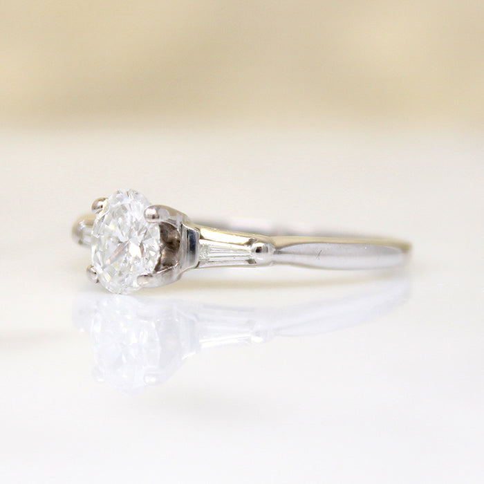 Classic Mid Century Engagement Ring with Oval Diamond