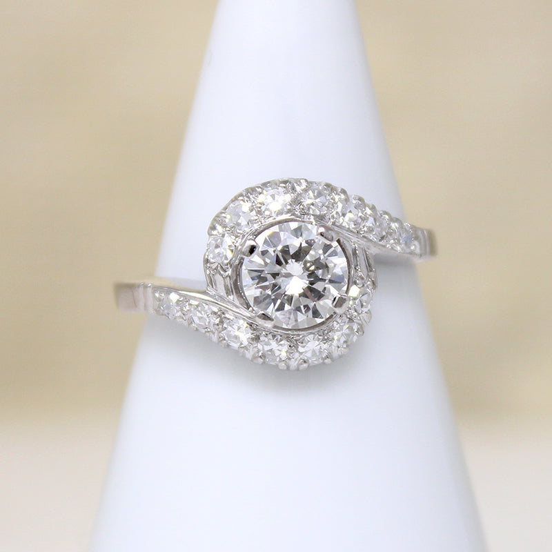 Romantic Mid Century Diamond & Platinum Bypass Ring