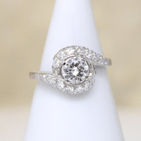Romantic Mid Century Diamond & Platinum Bypass Ring