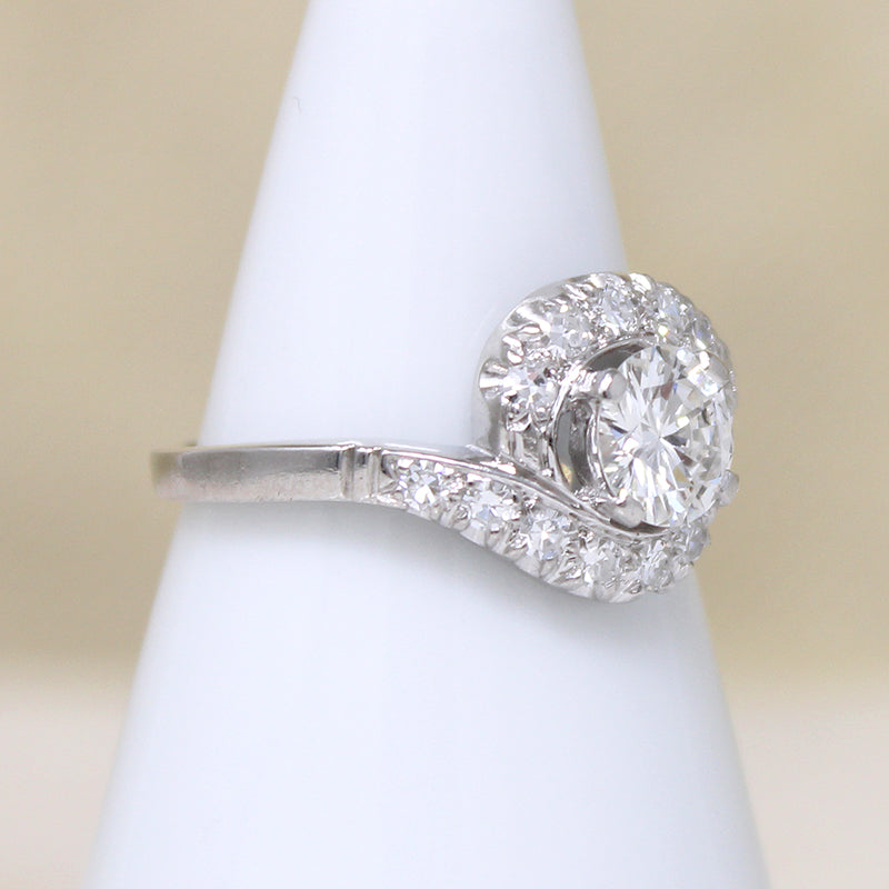 Romantic Mid Century Diamond & Platinum Bypass Ring