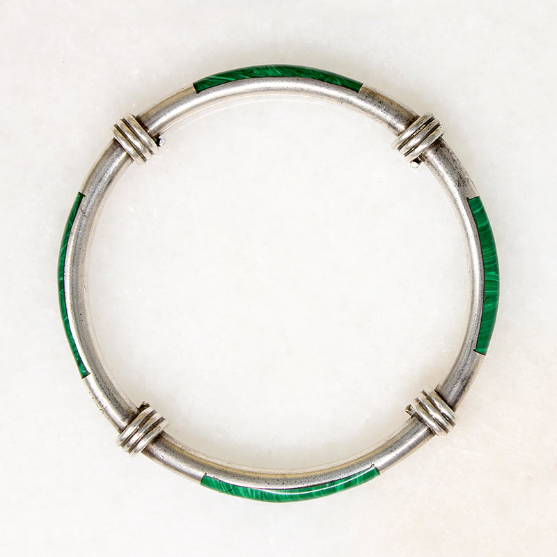 Luscious Malachite Inlay in Sterling Silver Bangle