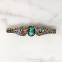Coin Silver & Turquoise Bar Pin with Rocker Designs