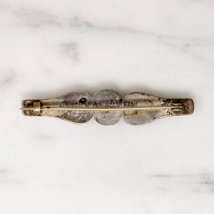 Coin Silver & Turquoise Bar Pin with Rocker Designs