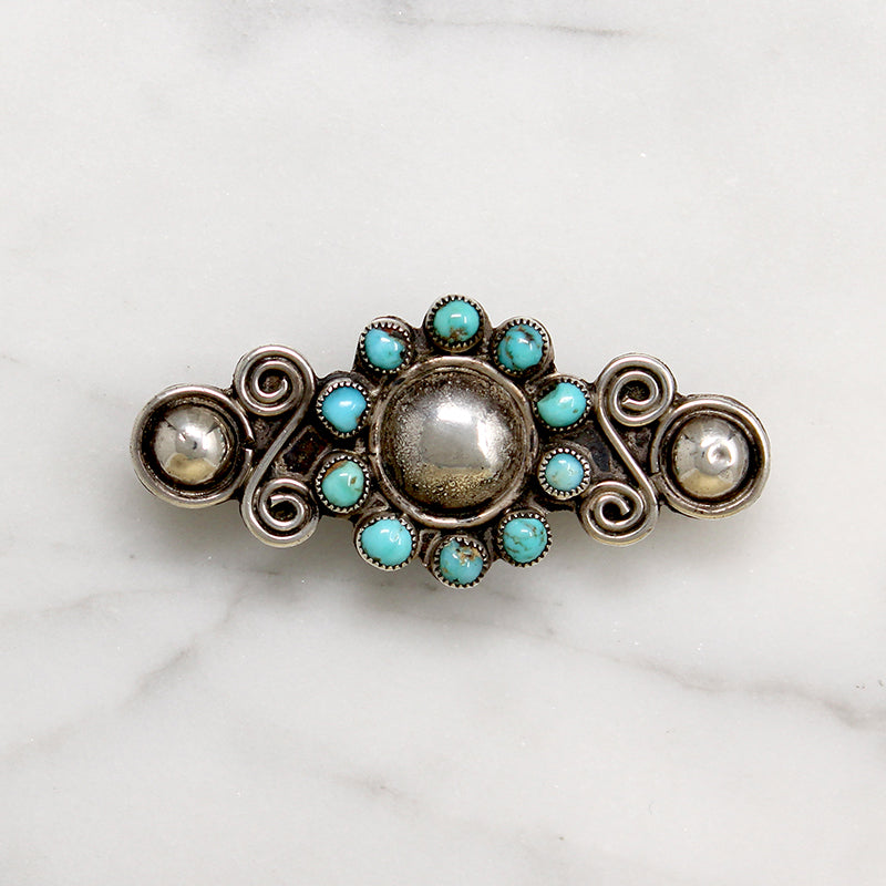 Petite Sterling Silver & Turquoise Flower Brooch