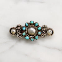 Petite Sterling Silver & Turquoise Flower Brooch