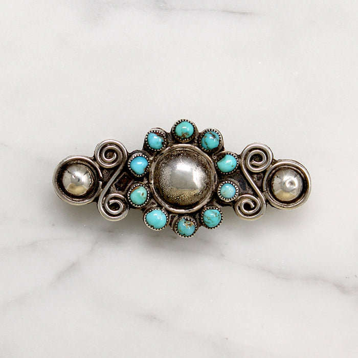 Petite Sterling Silver & Turquoise Flower Brooch