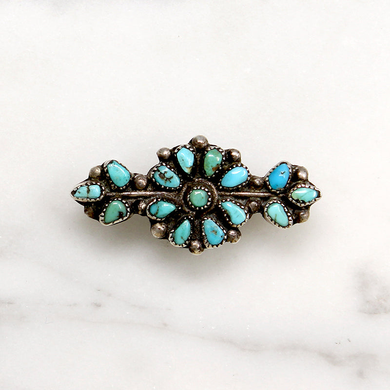 Petite Silver & Turquoise Flower Pin