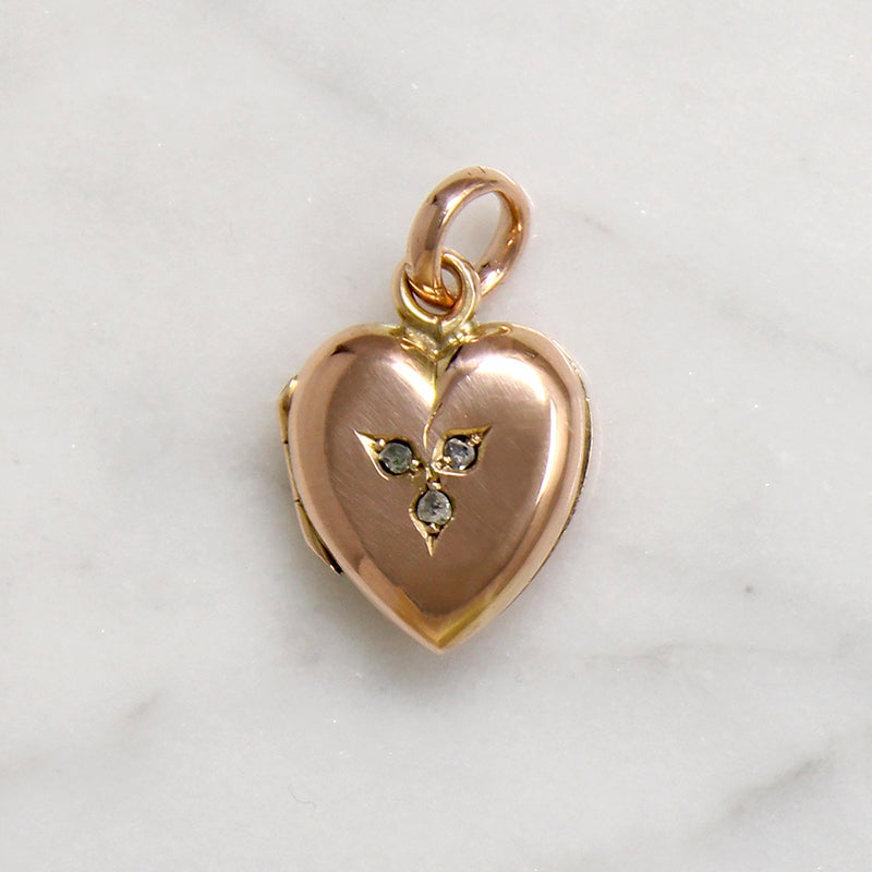 Petite Rosy Gold Heart Locket with Rose Cut Diamonds