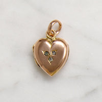 Petite Rosy Gold Heart Locket with Rose Cut Diamonds