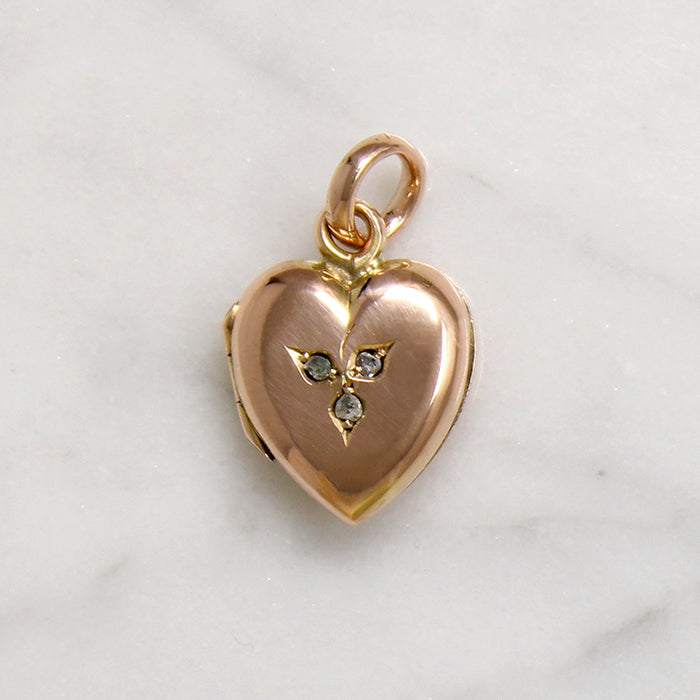 Petite Rosy Gold Heart Locket with Rose Cut Diamonds