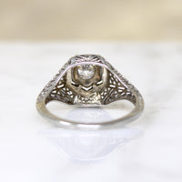 Romantic 18k White Gold Filigree Diamond Solitaire Ring