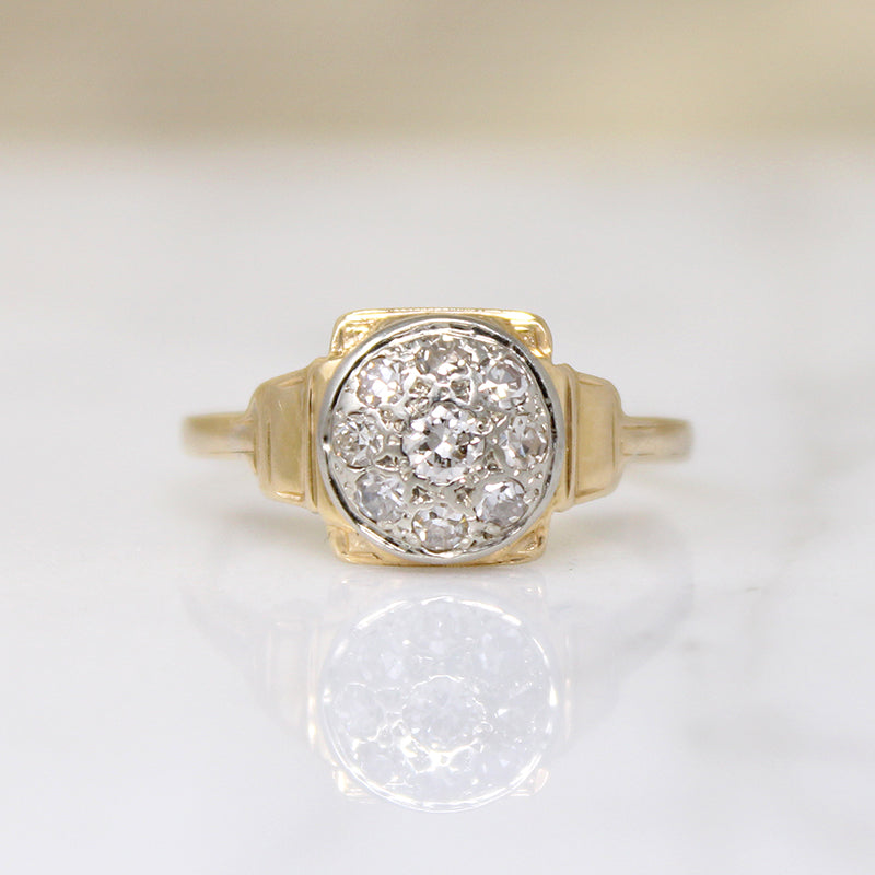 Sweetest Two-Tone Art Deco Diamond Cluster Ring