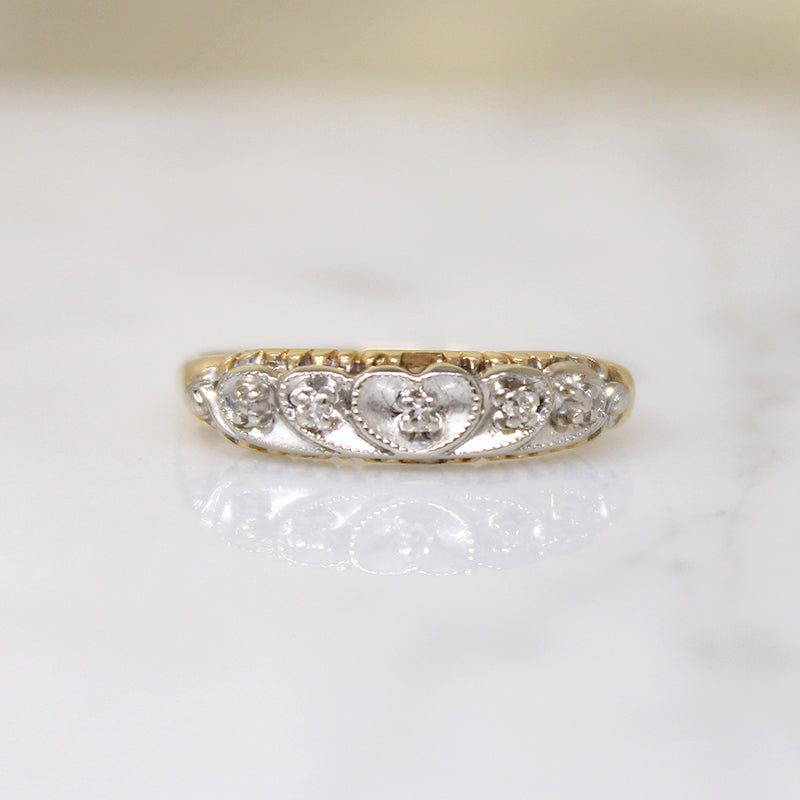 Two-Tone Gold & Diamond Heart Band 