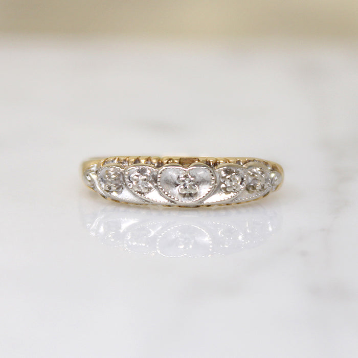 Two-Tone Gold & Diamond Heart Band 