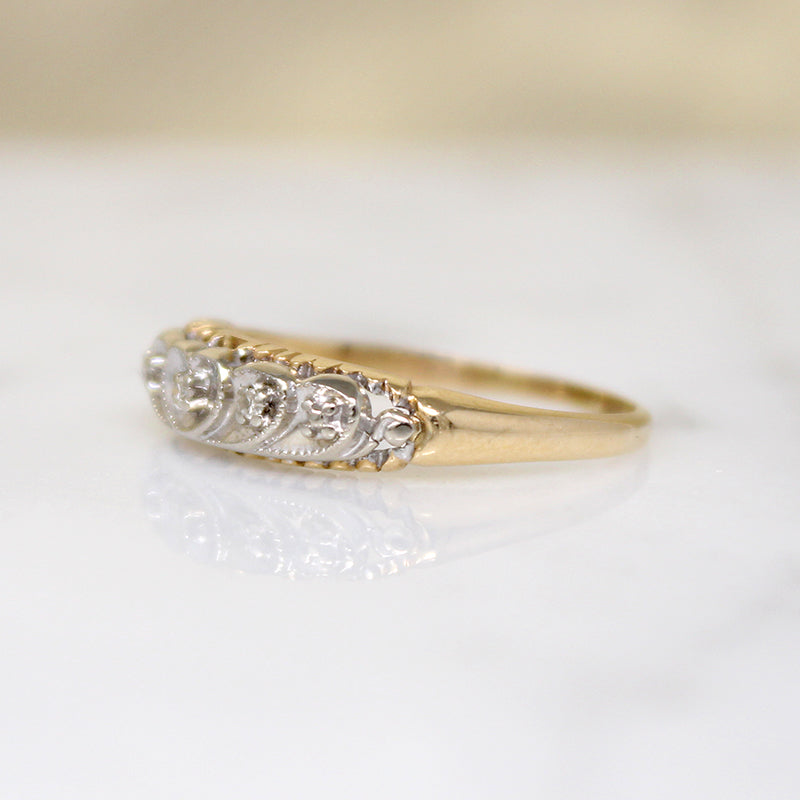 Two-Tone Gold & Diamond Heart Band 