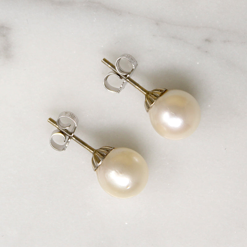 Vintage Akoya Pearl Studs in 14k White Gold
