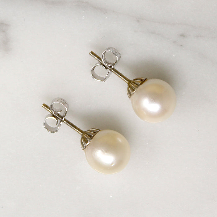 Vintage Akoya Pearl Studs in 14k White Gold